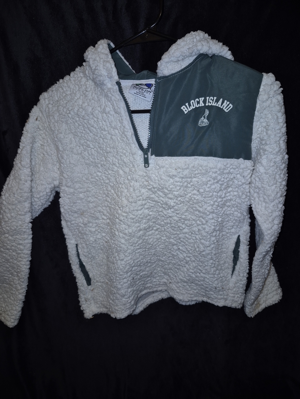 Avalon White Sherpa Pullover with Green Chest Panel